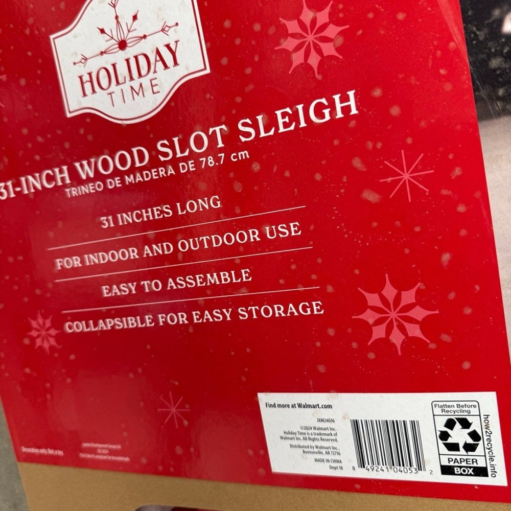 Christmas Holiday Time Wooden Slotted Sleigh. Brand New. - Picture 6 of 8